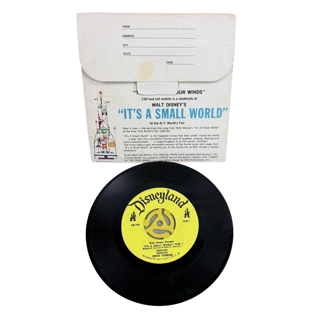 Vintage Res It's A Small World 7" Black Vinyl Single Disneyland 1964 45 RPM